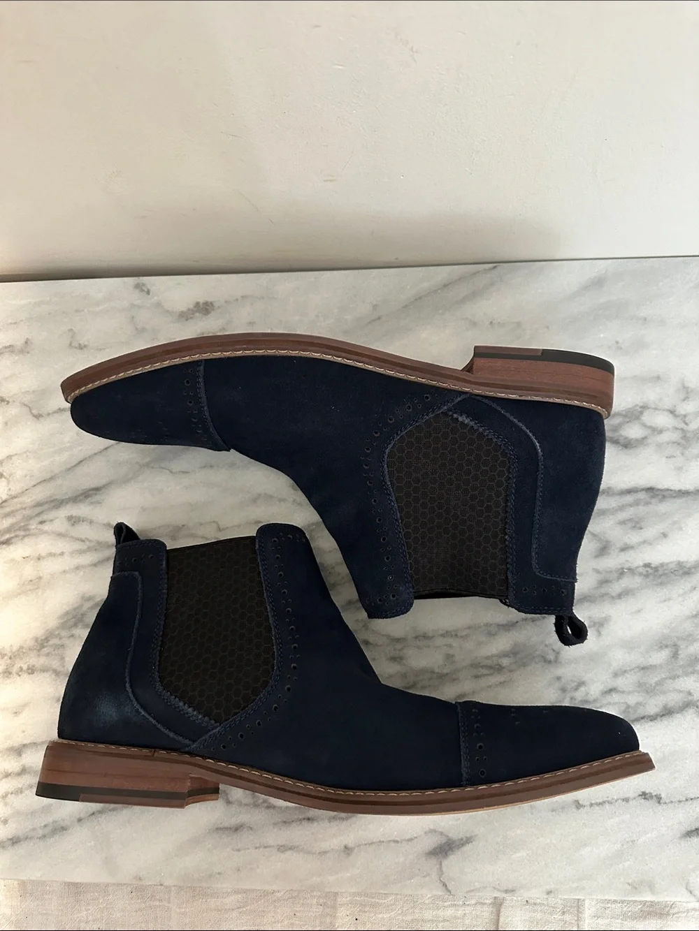 Stacy Adams Maury Men's Cap Toe Suede Chelsea Boots Navy Blue Size 12M